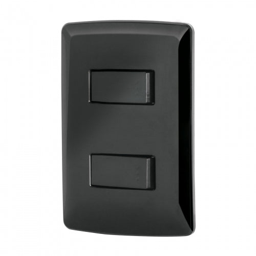 Placa armada, 2 interruptores sencillos,negro,línea Italiana 47597 PA-APDO-IN
