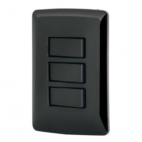 Placa armada 2 interruptores 1 escalera negro,línea Italiana 47596 PA-APTR-EIN