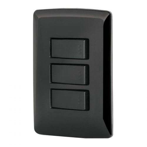 Placa armada 3 interruptores sencillos,negro, línea Italiana 47595 PA-APTR-IN