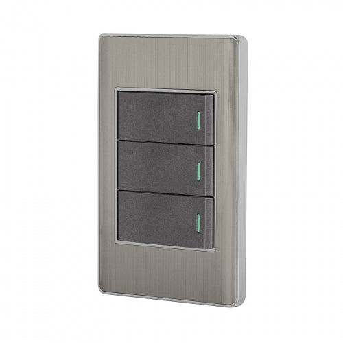 Placa armada acero inox 3 interruptores 1 módulo, Lisboa 47836 PA-APTR-LA