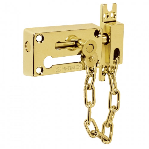 Pasador con cadena para puerta, acabado latón, Hermex 43707 PACA-1