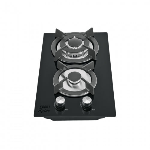 Parrilla gas empotrable 30cm, 2 quem, vidrio negro, Riviera 46249 PAE-302GV