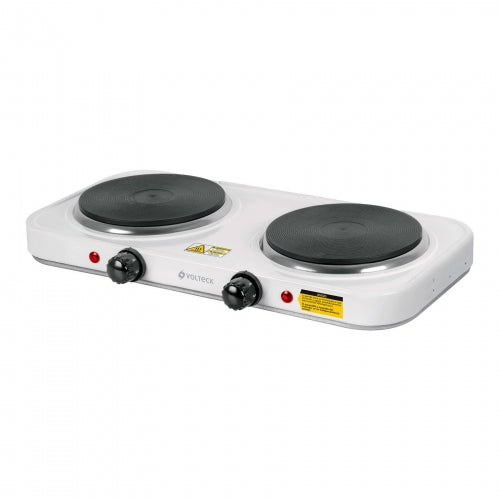 Parrilla eléctrica 2 quemadores de disco, blanca, Volteck 49990 PAEL-2CD