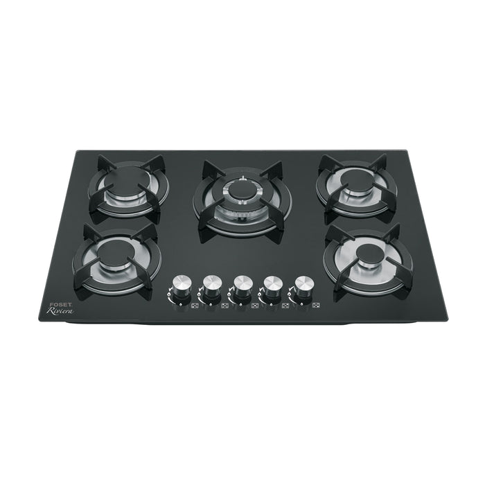 Parrilla gas empotrable 75cm, 5 quem, vidrio negro, Riviera 48409
