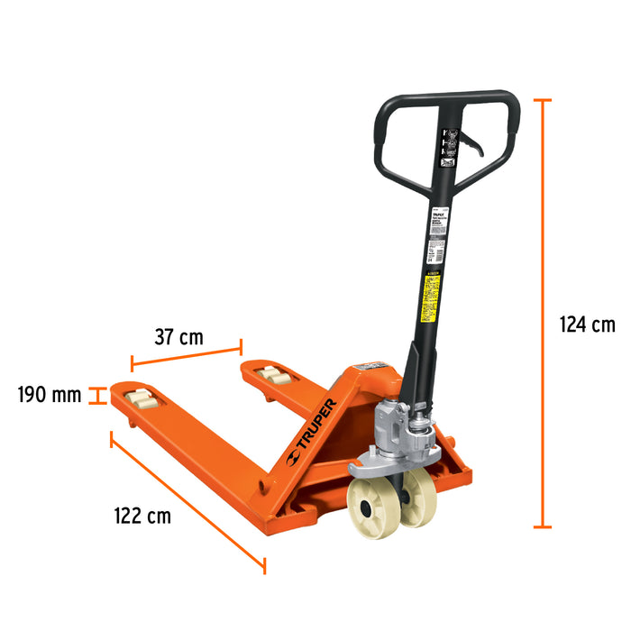 Patín traspaleta 3 ton con ruedas de nylon, Truper 15083 PAT-3NY