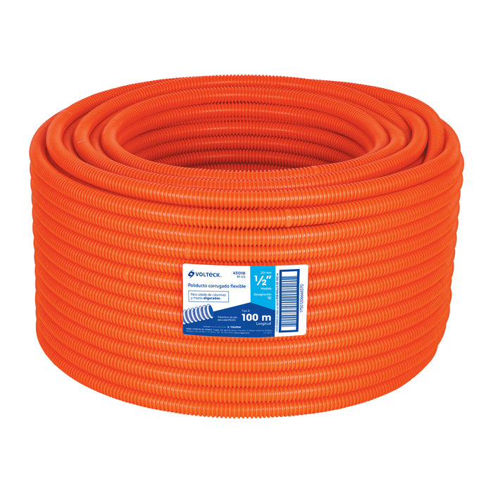 Metro de poliducto 1/2' corrugado flex. s/guía, rollo 100 m 45018