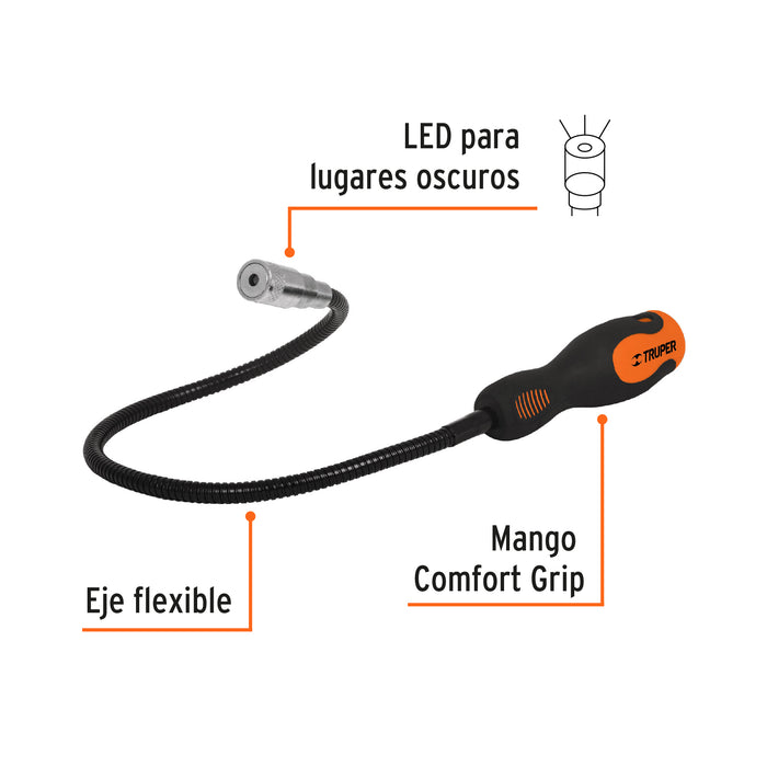 Imán flexible de acero con LED, 3 kg, Truper 15326 PICK-UPL