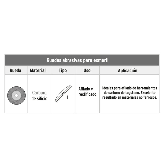 Piedra para esmeril 6 X 1', carburo de silicio, grano 60 16407 PIES-6160T