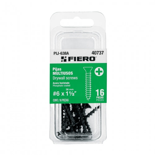 Blíster con 16 pijas multiusos, #6 x 1-1/2', Fiero 40737 PIJ-638A