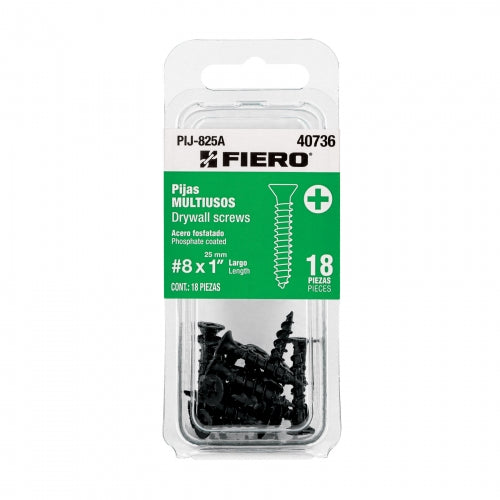 Blíster con 18 pijas multiusos, #8 x 1', Fiero 40736 PIJ-825A