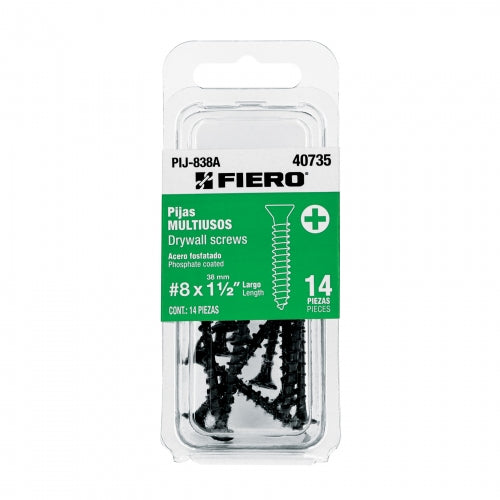 Blíster con 14 pijas multiusos, #8 x 1-1/2', Fiero 40735 PIJ-838A