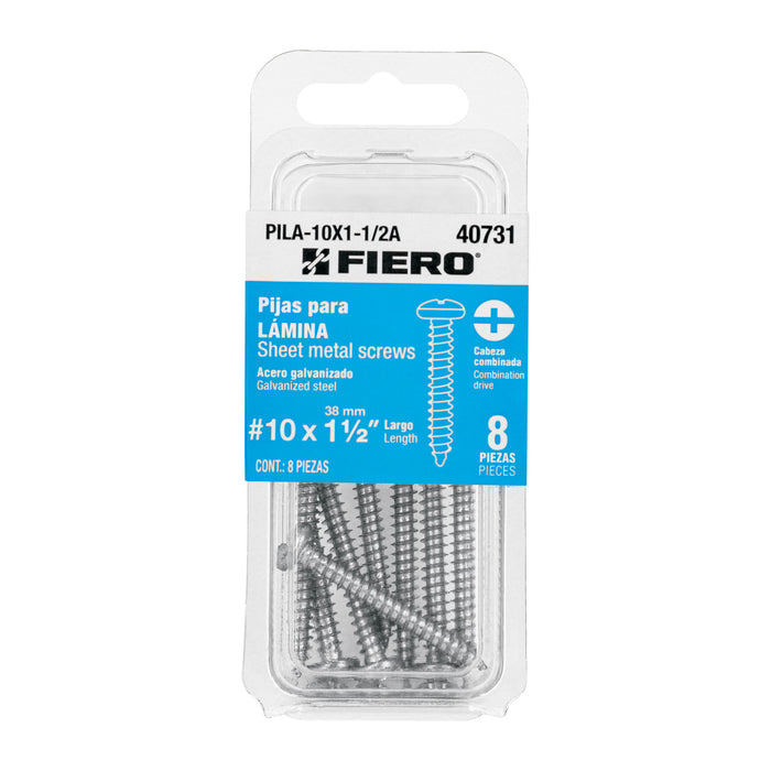 Blíster con 8 pijas para lámina, #10 x 1-1/2', Fiero Código: 40731