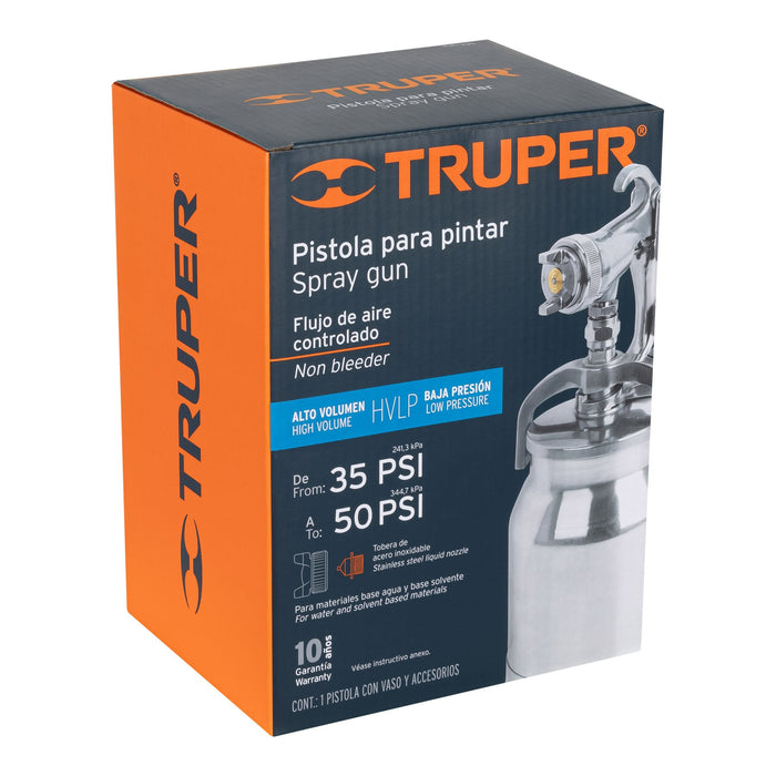 Pistola p/pintar succión HVLP vaso aluminio, 1.4 mm, Truper 14084 PIPI-330