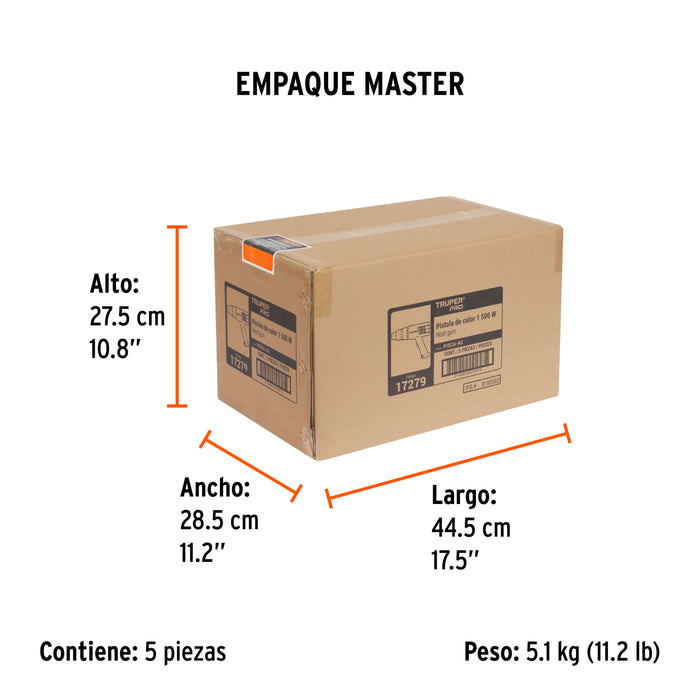 Pistola de calor 1500 W, profesional, Truper 17279 PISCA-A2