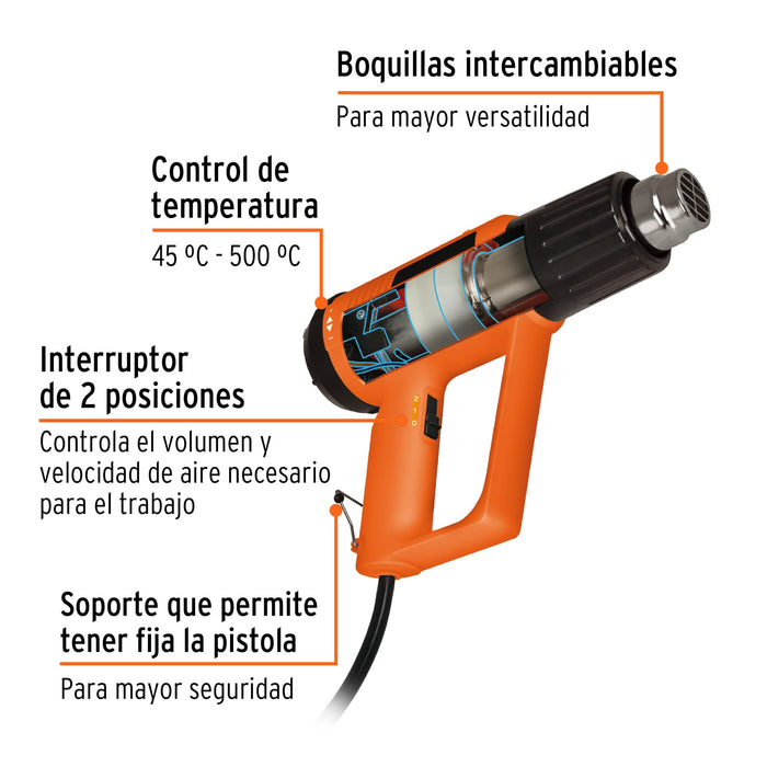 Pistola de calor 2000 W con 9 accesorios, profesional 16432 PISCA-A