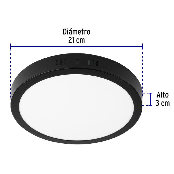 Luminario LED tipo plafón 18 W, redondo, luz de día, negro 47397