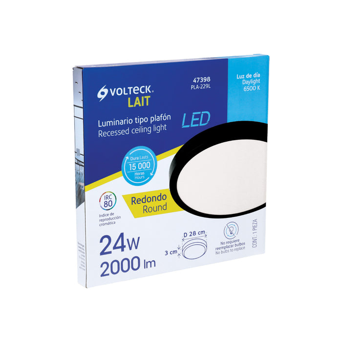 Luminario LED tipo plafón 24 W, redondo, luz de día, negro 47398