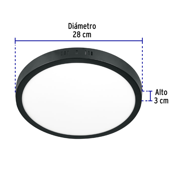 Luminario LED tipo plafón 24 W, redondo, luz de día, negro 47398