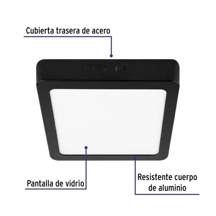 Luminario LED tipo plafón 12 W, cuadrado, luz de día, negro 47416