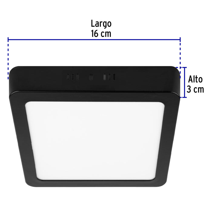 Luminario LED tipo plafón 12 W, cuadrado, luz de día, negro 47416