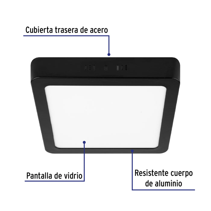 Luminario LED tipo plafón 18 W, cuadrado, luz de día, negro 47417