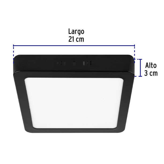 Luminario LED tipo plafón 18 W, cuadrado, luz de día, negro 47417