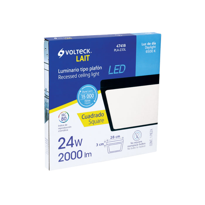 Luminario LED tipo plafón 24 W, cuadrado, luz de día, negro 47418