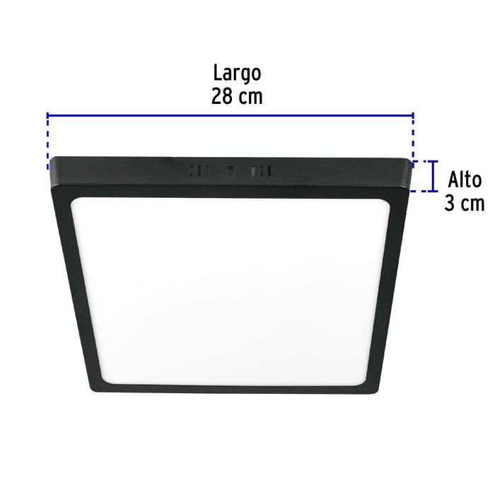 Luminario LED tipo plafón 24 W, cuadrado, luz de día, negro 47418