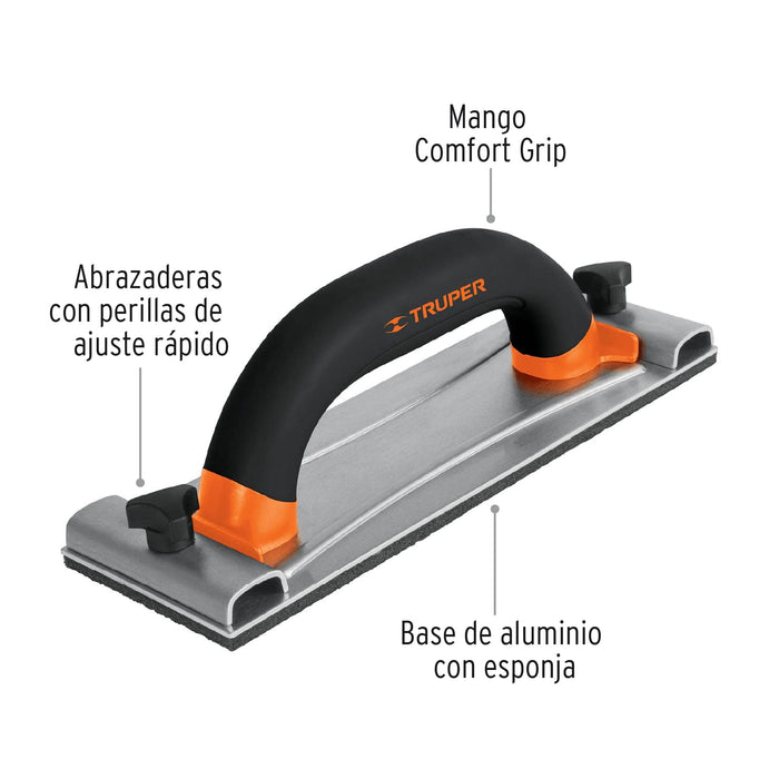Lijadora manual base de aluminio 8 x 24 cm, Truper 100436 POLI-9