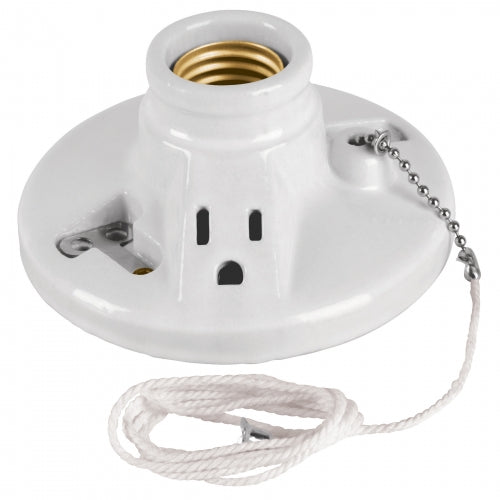 Portalámpara de porcelana, con ladrón y cadena, Volteck 46526 POPO-20