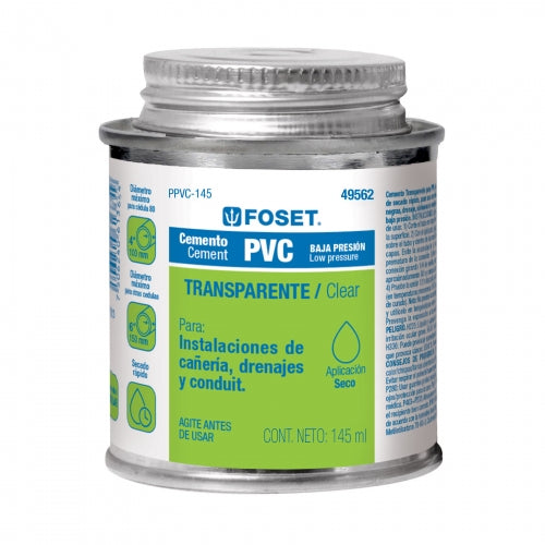 Cemento para PVC en bote de 145 ml, baja presión, Foset 49562 PPVC-145