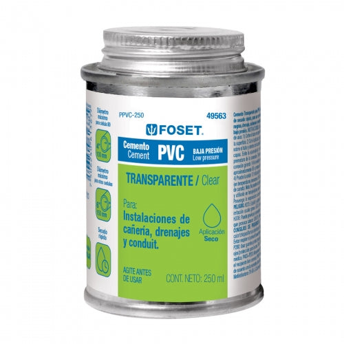 Cemento para PVC en bote de 250 ml, baja presión, Foset 49563 PPVC-250