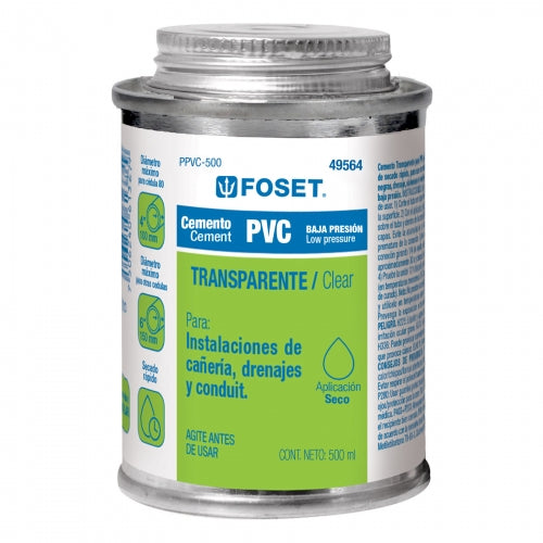 Cemento para PVC en bote de 500 ml, baja presión, Foset 49564 PPVC-500