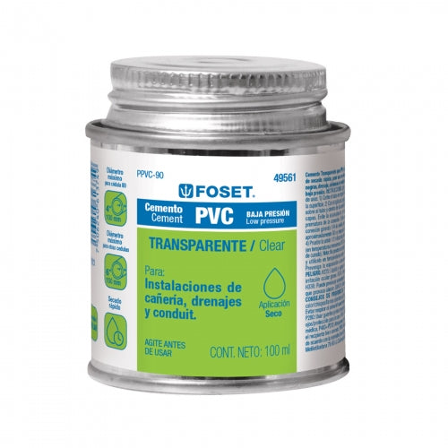 Cemento para PVC en bote de 90 ml, baja presión, Foset 49561 PPVC-90