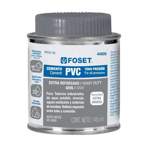 Cemento para PVC en bote de 145 ml, alta viscosidad, Foset 44926 PPVCV-145