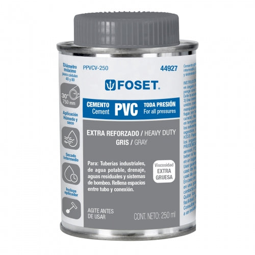 Cemento para PVC en bote de 250 ml, alta viscosidad, Foset 44927 PPVCV-250