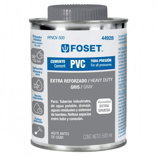 Cemento para PVC en bote de 500 ml, alta viscosidad, Foset 44928 PPVCV-500