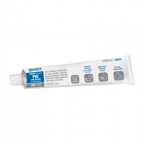 Cemento para PVC en tubo de 50 ml, alta viscosidad, Foset 44924 PPVCV-50