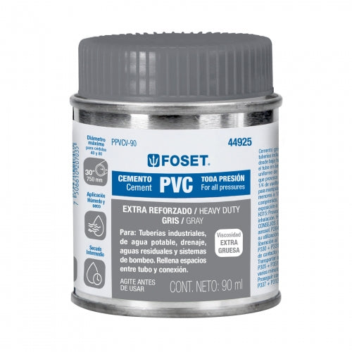 Cemento para PVC en bote de 90 ml, alta viscosidad, Foset 44925 PPVCV-90