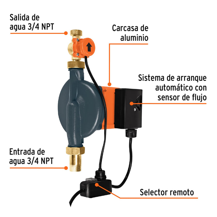 Bomba presurizadora 1/3 HP, con sensor regulable, Truper Código: 14637