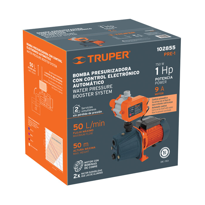 Bomba presurizadora jet hierro 1 HP con control, Truper 102855 PRE-1