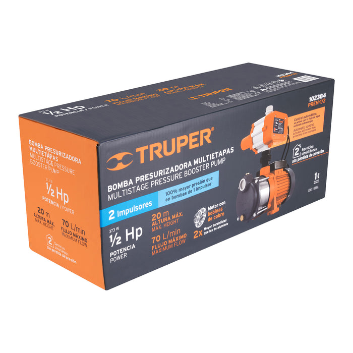 Bomba presurizadora multietapas 1/2 HP con control, Truper Código: 102384