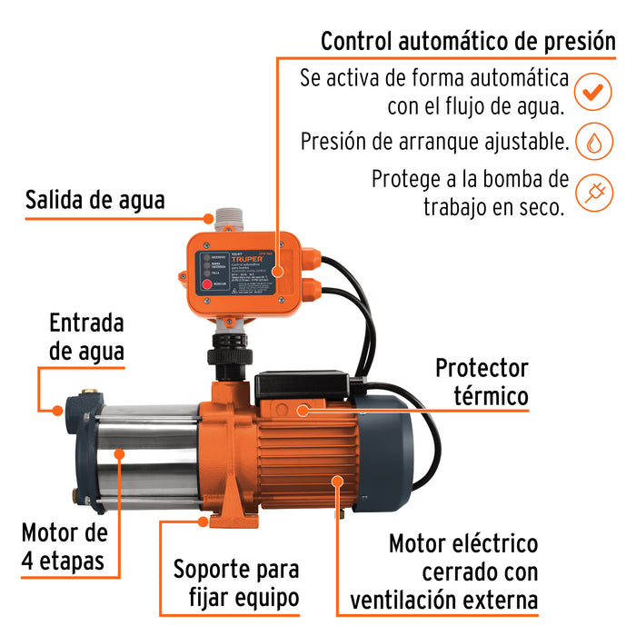 Bomba presurizadora multietapas 1 HP con control, Truper 102386 PREM-1