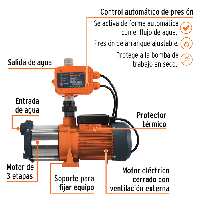 Bomba presurizadora multietapas 1 HP con control, Truper 102386 PREM-1
