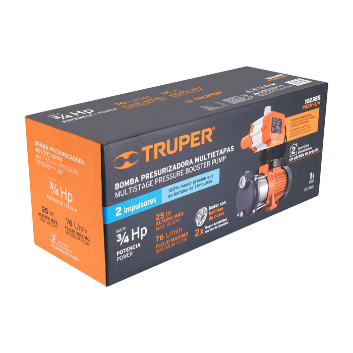 Bomba presurizadora multietapas 3/4 HP con control, Truper Código: 102385