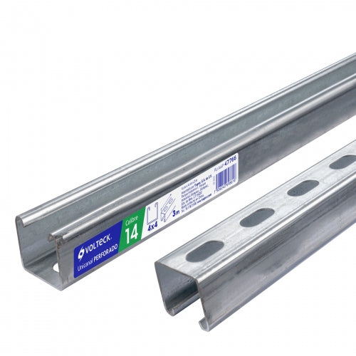 Perfil unicanal perforado de 3 m, 4 x 4 cm, cal. 14, Volteck 47766 PU-144P