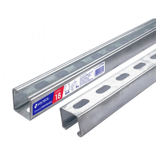 Perfil unicanal perforado de 3 m, 4 x 4 cm, cal. 18, Volteck 47758 PU-184P