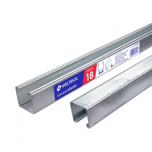 Perfil unicanal sólido de 3 m, 4 x 4 cm, calibre 18, Volteck 47756 PU-184S