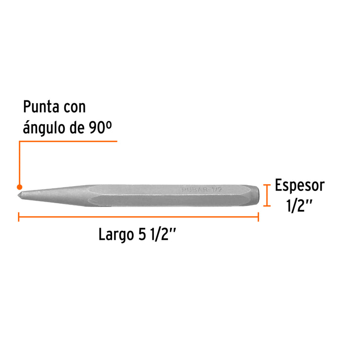Punzón 1/2' para barrenar, largo 5-1/2', Truper Código: 12222