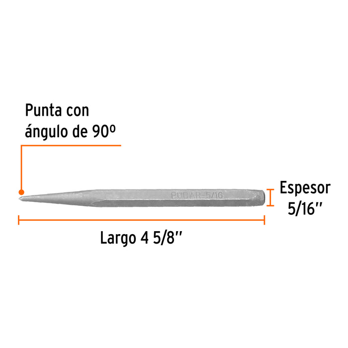 Punzón 5/16' para barrenar, largo 4-5/8', Truper Código: 12219
